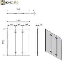 HD Leo Gold 120x140 összecsukható 3 szárnyú kádparaván 6 mm vastag vízlepergető biztonsági üveggel, arany színű elemekkel