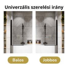 HD Leo Black 70x140 kihajtható 1 szárnyú kádparaván 6 mm vastag vízlepergető biztonsági üveggel, fekete elemekkel