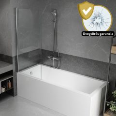   HD Leo Chrome 70x140 kihajtható 1 szárnyú kádparaván 6 mm vastag vízlepergető biztonsági üveggel, krómozott elemekkel