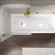 HD Leo Gold 70x140 kihajtható 1 szárnyú kádparaván 6 mm vastag vízlepergető biztonsági üveggel, arany színű elemekkel