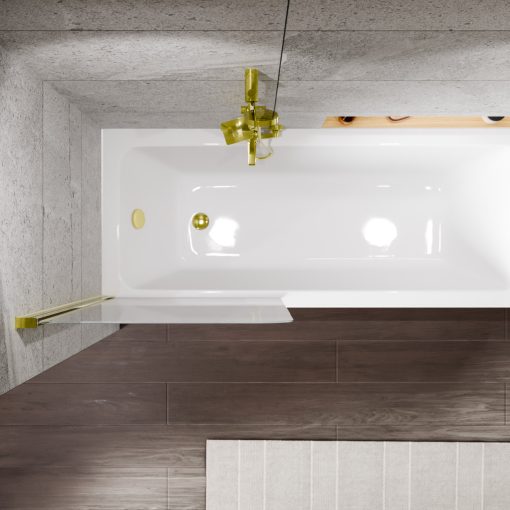 HD Leo Gold 70x140 kihajtható 1 szárnyú kádparaván 6 mm vastag vízlepergető biztonsági üveggel, arany színű elemekkel