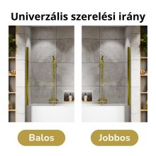 HD Leo Gold 70x140 kihajtható 1 szárnyú kádparaván 6 mm vastag vízlepergető biztonsági üveggel, arany színű elemekkel