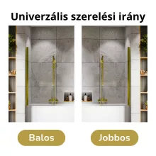 HD Leo Gold 70x150 kihajtható 1 szárnyú kádparaván 6 mm vastag vízlepergető biztonsági üveggel, arany színű elemekkel