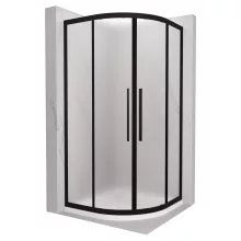 HD Moment+ 90x90 íves két tolóajtós matt zuhanykabin fehér slim zuhanytálcával és fekete szifonnal, fekete színű elemekkel, 190 cm magas