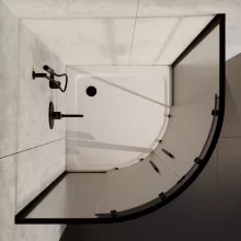 HD Moment+ 90x90 íves két tolóajtós matt zuhanykabin fehér slim zuhanytálcával és fekete szifonnal, fekete színű elemekkel, 190 cm magas