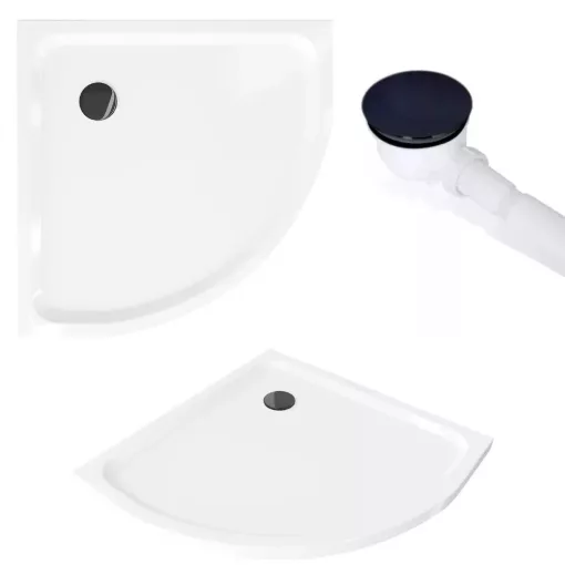 HD Moment+ 90x90 íves két tolóajtós matt zuhanykabin fehér slim zuhanytálcával és fekete szifonnal, fekete színű elemekkel, 190 cm magas