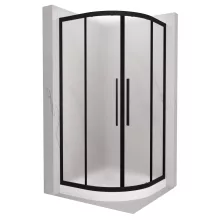 HD Moment+ 90x90 íves két tolóajtós matt zuhanykabin fehér magas zuhanytálcával és fekete szifonnal, fekete színű elemekkel, 190 cm magas