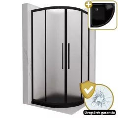   HD Moment+ 80x80 íves két tolóajtós matt zuhanykabin fekete slim zuhanytálcával és fekete szifonnal, fekete színű elemekkel, 190 cm magas