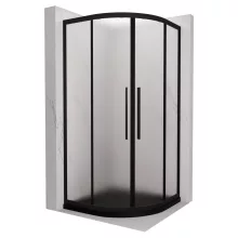 HD Moment+ 90x90 íves két tolóajtós matt zuhanykabin fekete slim zuhanytálcával és fekete szifonnal, fekete színű elemekkel, 190 cm magas