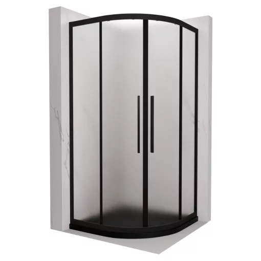 HD Moment+ 90x90 íves két tolóajtós matt zuhanykabin fekete slim zuhanytálcával és fekete szifonnal, fekete színű elemekkel, 190 cm magas