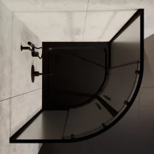 HD Moment+ 90x90 íves két tolóajtós matt zuhanykabin fekete slim zuhanytálcával és fekete szifonnal, fekete színű elemekkel, 190 cm magas