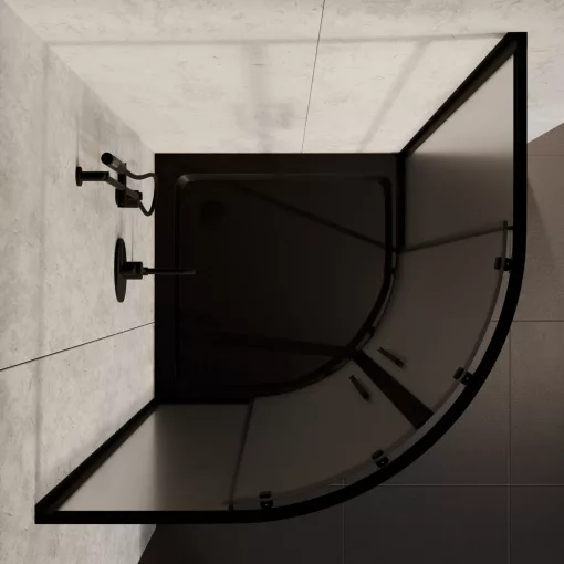 HD Moment+ 90x90 íves két tolóajtós matt zuhanykabin fekete slim zuhanytálcával és fekete szifonnal, fekete színű elemekkel, 190 cm magas