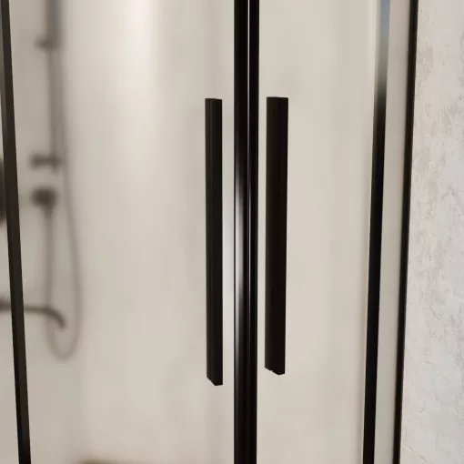 HD Moment+ 90x90 íves két tolóajtós matt zuhanykabin fekete slim zuhanytálcával és fekete szifonnal, fekete színű elemekkel, 190 cm magas