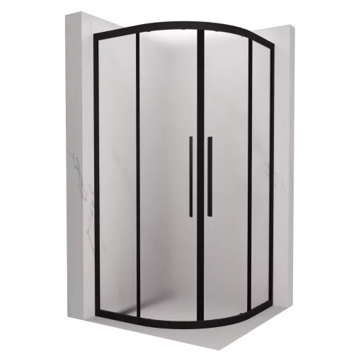 HD Moment+ 80x80 íves két tolóajtós matt zuhanykabin 6 mm vastag vízlepergető biztonsági üveggel, fekete színű elemekkel, 190 cm magas
