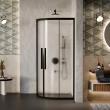 HD Moment+ 80x80 íves két tolóajtós matt zuhanykabin 6 mm vastag vízlepergető biztonsági üveggel, fekete színű elemekkel, 190 cm magas