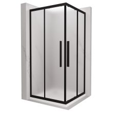 HD Moment+ 100x100 szögletes két tolóajtós matt zuhanykabin fehér slim zuhanytálcával és fekete szifonnal, fekete színű elemekkel, 190 cm magas