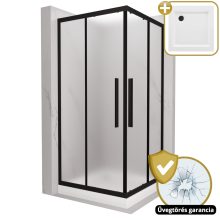 HD Moment+ 80x80 szögletes két tolóajtós matt zuhanykabin fehér magas zuhanytálcával és fekete szifonnal, fekete színű elemekkel, 190 cm magas