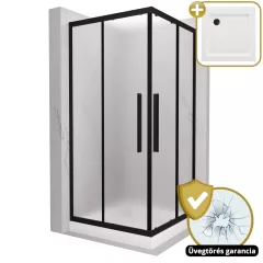   HD Moment+ 70x70 szögletes két tolóajtós matt zuhanykabin fehér magas zuhanytálcával és fekete szifonnal, fekete színű elemekkel, 190 cm magas