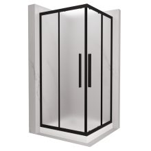 HD Moment+ 80x80 szögletes két tolóajtós matt zuhanykabin fehér magas zuhanytálcával és fekete szifonnal, fekete színű elemekkel, 190 cm magas