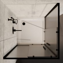 HD Moment+ 80x80 szögletes két tolóajtós matt zuhanykabin fehér magas zuhanytálcával és fekete szifonnal, fekete színű elemekkel, 190 cm magas
