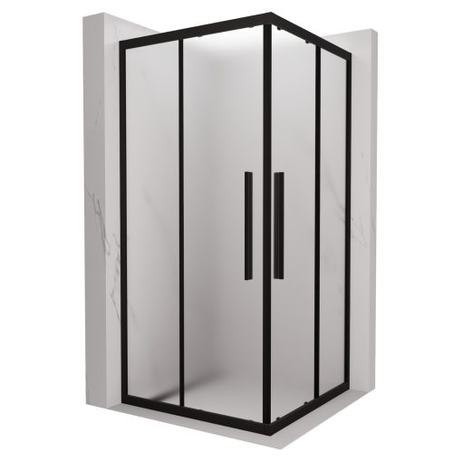 HD Moment+ 100x100 szögletes két tolóajtós matt zuhanykabin 6 mm vastag vízlepergető biztonsági üveggel, fekete színű elemekkel, 190 cm magas