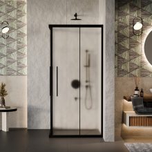 HD Moment+ 100x100 szögletes két tolóajtós matt zuhanykabin 6 mm vastag vízlepergető biztonsági üveggel, fekete színű elemekkel, 190 cm magas