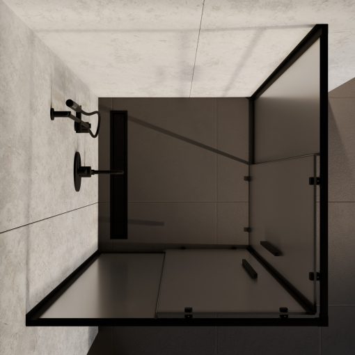 HD Moment+ 100x100 szögletes két tolóajtós matt zuhanykabin 6 mm vastag vízlepergető biztonsági üveggel, fekete színű elemekkel, 190 cm magas