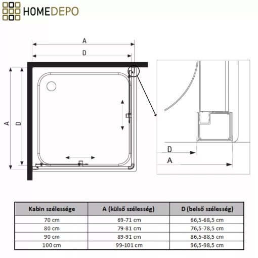 HD Moment+ aszimmetrikus szögletes két tolóajtós matt zuhanykabin fehér slim zuhanytálcával és fekete szifonnal, fekete színű elemekkel, 190 cm magas