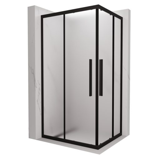 HD Moment+ aszimmetrikus szögletes két tolóajtós matt zuhanykabin 6 mm vastag vízlepergető biztonsági üveggel, fekete színű elemekkel, 190 cm magas