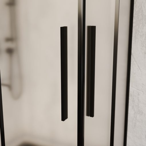 HD Moment+ aszimmetrikus szögletes két tolóajtós matt zuhanykabin 6 mm vastag vízlepergető biztonsági üveggel, fekete színű elemekkel, 190 cm magas