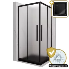   HD Moment+ 80x80 szögletes két tolóajtós matt zuhanykabin fekete slim zuhanytálcával és fekete szifonnal, fekete színű elemekkel, 190 cm magas