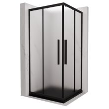 HD Moment+ 80x80 szögletes két tolóajtós matt zuhanykabin fekete slim zuhanytálcával és fekete szifonnal, fekete színű elemekkel, 190 cm magas
