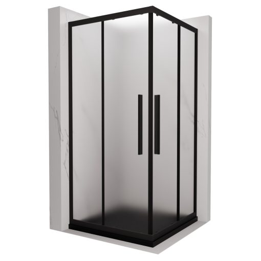 HD Moment+ 80x80 szögletes két tolóajtós matt zuhanykabin fekete slim zuhanytálcával és fekete szifonnal, fekete színű elemekkel, 190 cm magas