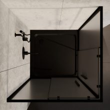 HD Moment+ 80x80 szögletes két tolóajtós matt zuhanykabin fekete slim zuhanytálcával és fekete szifonnal, fekete színű elemekkel, 190 cm magas