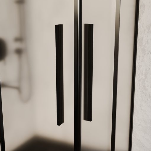 HD Moment+ 80x80 szögletes két tolóajtós matt zuhanykabin fekete slim zuhanytálcával és fekete szifonnal, fekete színű elemekkel, 190 cm magas