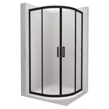 HD Moment 90x90 íves két tolóajtós matt zuhanykabin fehér slim zuhanytálcával és fekete szifonnal, fekete színű elemekkel, 190 cm magas