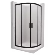 HD Moment 90x90 íves két tolóajtós matt zuhanykabin fehér magas zuhanytálcával és fekete szifonnal, fekete színű elemekkel, 190 cm magas