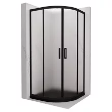 HD Moment 90x90 íves két tolóajtós matt zuhanykabin fekete slim zuhanytálcával és fekete szifonnal, fekete színű elemekkel, 190 cm magas