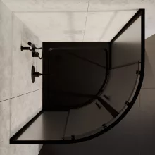 HD Moment 90x90 íves két tolóajtós matt zuhanykabin fekete slim zuhanytálcával és fekete szifonnal, fekete színű elemekkel, 190 cm magas