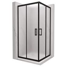 HD Moment 100x100 szögletes két tolóajtós matt zuhanykabin fehér slim zuhanytálcával és fekete szifonnal, fekete színű elemekkel, 190 cm magas