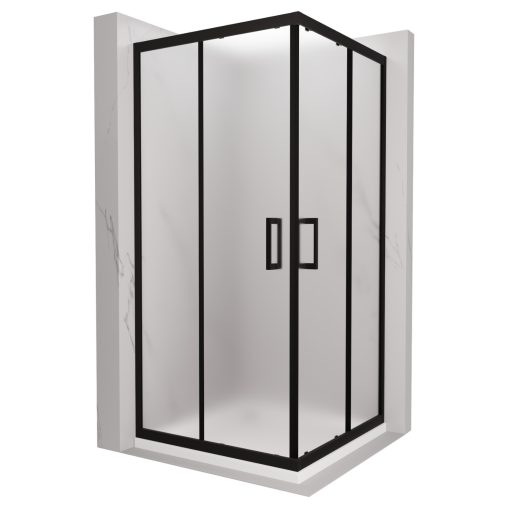 HD Moment 100x100 szögletes két tolóajtós matt zuhanykabin fehér slim zuhanytálcával és fekete szifonnal, fekete színű elemekkel, 190 cm magas