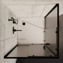 HD Moment 100x100 szögletes két tolóajtós matt zuhanykabin fehér slim zuhanytálcával és fekete szifonnal, fekete színű elemekkel, 190 cm magas