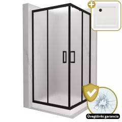   HD Moment 70x70 szögletes két tolóajtós matt zuhanykabin fehér magas zuhanytálcával és fekete szifonnal, fekete színű elemekkel, 190 cm magas