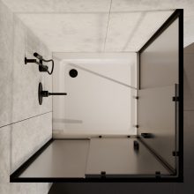 HD Moment 80x80 szögletes két tolóajtós matt zuhanykabin fehér magas zuhanytálcával és fekete szifonnal, fekete sszínű elemekkel, 190 cm magas