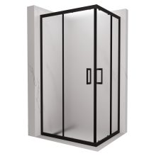 HD Moment aszimmetrikus szögletes két tolóajtós matt zuhanykabin 6 mm vastag vízlepergető biztonsági üveggel, fekete színű elemekkel, 190 cm magas