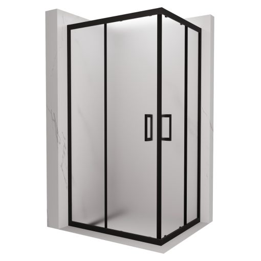 HD Moment aszimmetrikus szögletes két tolóajtós matt zuhanykabin 6 mm vastag vízlepergető biztonsági üveggel, fekete színű elemekkel, 190 cm magas