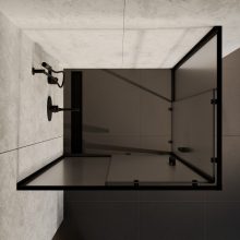 HD Moment aszimmetrikus szögletes két tolóajtós matt zuhanykabin 6 mm vastag vízlepergető biztonsági üveggel, fekete színű elemekkel, 190 cm magas