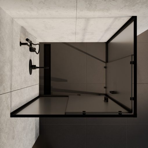 HD Moment aszimmetrikus szögletes két tolóajtós matt zuhanykabin 6 mm vastag vízlepergető biztonsági üveggel, fekete színű elemekkel, 190 cm magas