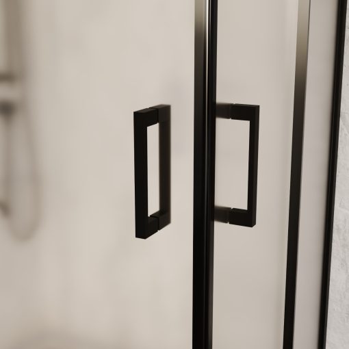 HD Moment aszimmetrikus szögletes két tolóajtós matt zuhanykabin 6 mm vastag vízlepergető biztonsági üveggel, fekete színű elemekkel, 190 cm magas