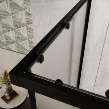 HD Moment aszimmetrikus szögletes két tolóajtós matt zuhanykabin 6 mm vastag vízlepergető biztonsági üveggel, fekete színű elemekkel, 190 cm magas